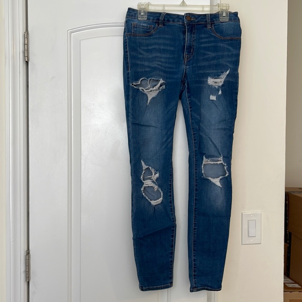 Ripped Denim High Rise Skinny Jeans